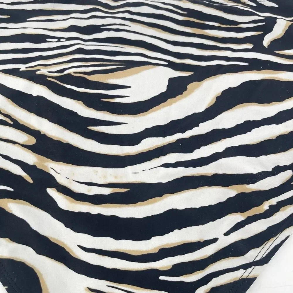 Apollo Swimwear Zebra Print High Waisted Bikini Bottoms Size Medium Ruched Sides